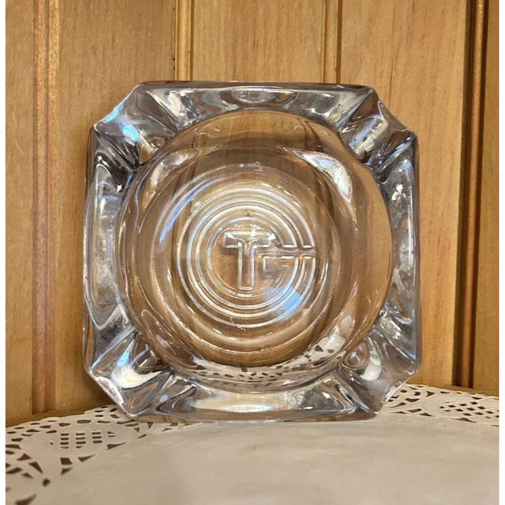 Vintage SS France Clear Glass Ashtray CGT Cruise Ship Collectible